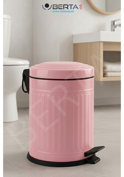 Vintage Banyo Seti Beyaz Çöp Kovası 5lt Tuvalet Fırçası Lüks Model - Mini Boy Çöp Poşeti Hediyelidir Pembe