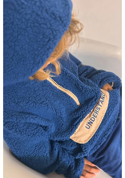 Reycan Erkek Çocuk Peluş Sweatshirt Kapüşonlu Kanguru Cepli 5-8 Yaş, İndigo Indigo