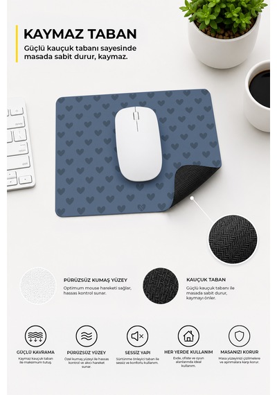 Lacivert Renkli Kalpli Desenli Ergonomik Mouse Pad, Kaymaz Yüzey İle Ev Ve Ofis Kullanımı İçin İdeal