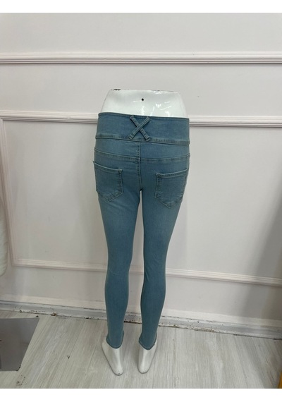 Yüksek Bel Likralı Jean Pantolon 90 Cm Yeşil