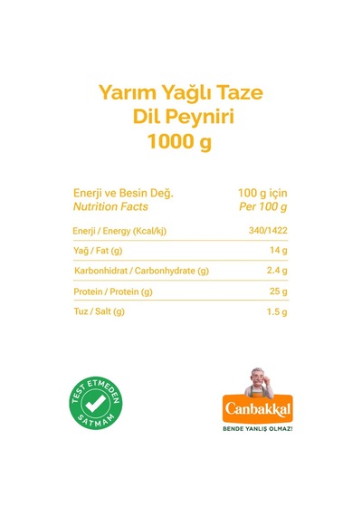 Canbakkal Yarım Yağlı Taze Dil Peyniri Kahvaltılık Peynir 1 KG