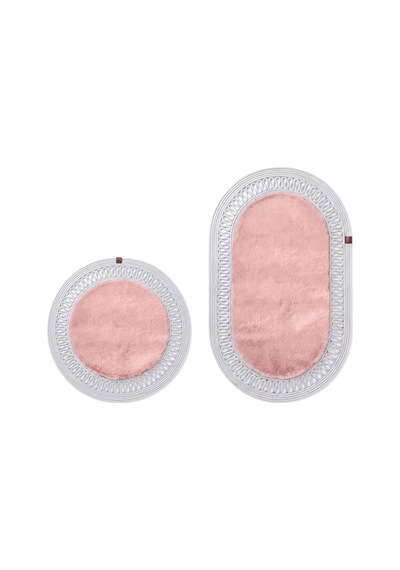 Banyo Paspası Takımı 60x100+60x60 Cm İç Trikot Pembe & Gümüş