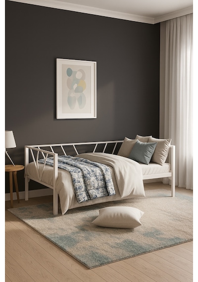 Alchera Daybed Tek Kişilik Sedir Metal Karyola Beyaz