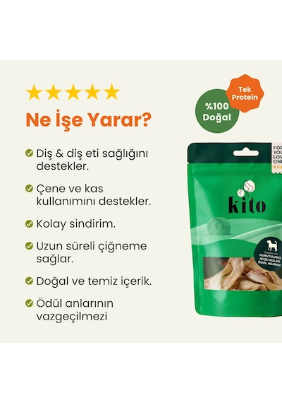Kito Kurutulmuş Kuzu Kulak Çiğnemelik Doğal Glutensiz Organik Köpek Ödül Maması 100 G