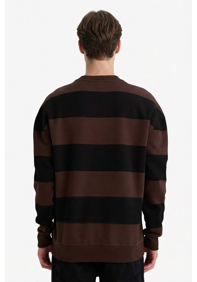Defacto Boxy Fit Bisiklet Yaka Çizgili Sweatshirt A9066ax25aubn192 Kahve-bn192