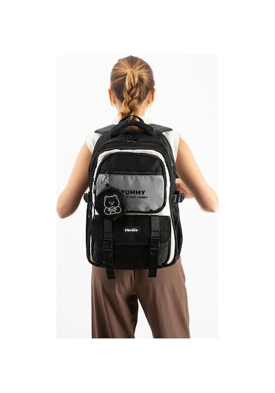 Ventis Unisex Okul Çantası Ortaokul Lise Cüzdanlı Sırt Çantası 43 30 Cm Su Geçirmez Kumaş Vnt5-e Siyah