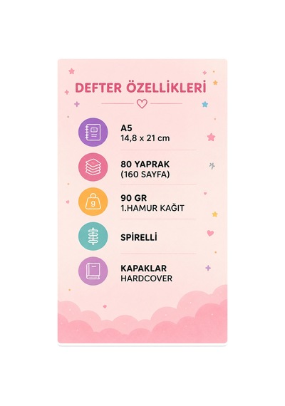 Hologram Kapak A5 Spirelli İlk Defterim 80 Yaprak Çok Renkli