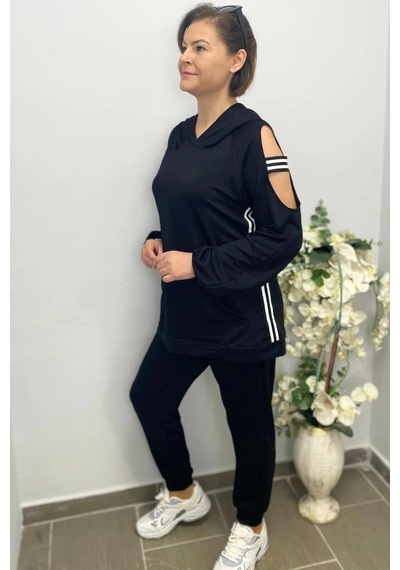 Mia Butik Kadın Siyah Kol Detaylı Eşortman Takım Siyah