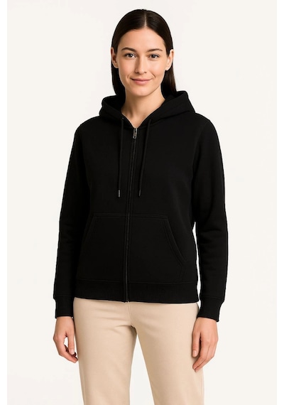 Novalisse Kadın 3 İplik Kapüşonlu Tam Fermuarlı Kanguru Cepli Sweatshirt Hoodie - Siyah Çoklu Renk