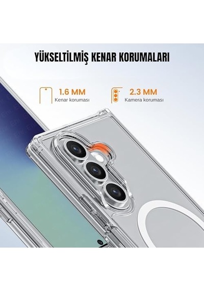 Samsung Galaxy Z Fold 7 İle Uyumlu Kamera Korumalı Magsafe Wireless Şarj Özellikli Airbag Tasarımlı Şeffaf Silikon Diğer