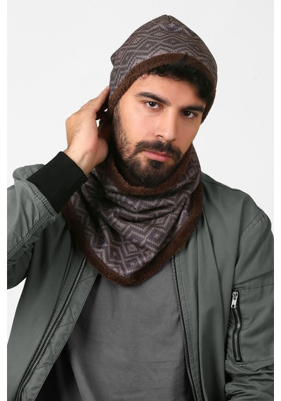 Kahverengi Erkek Bere Ve Boyunluk 2li Set Takım Bb-103