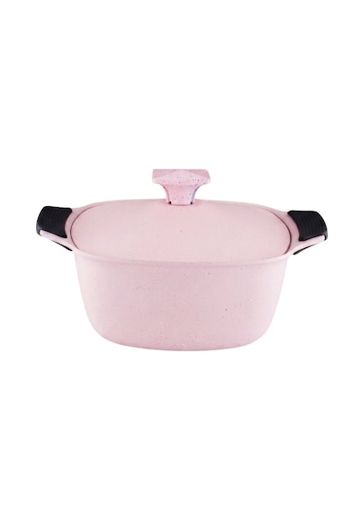 28 Cm Granit Köşeli Derin Tencere Alüminyum Kapak - Pembe Pembe