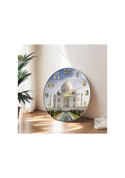 Taj Mahal Temalı Dekoratif Duvar Saati 33 Cm Uv Baskılı Mdf Duvar Saati Çok Renkli
