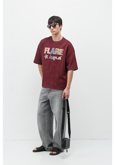 Vamos Baskılı Oversize Tişört V70-173 Bordo