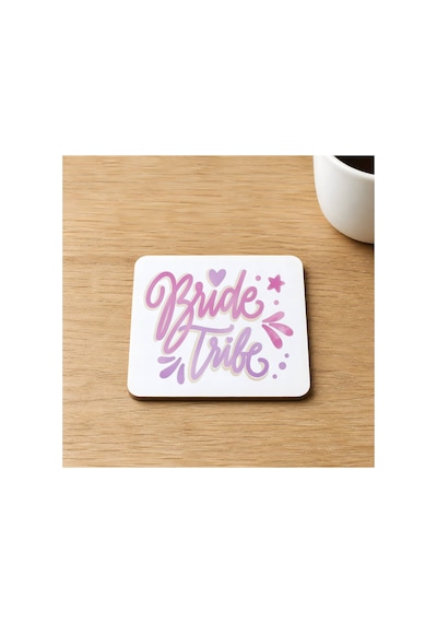 Bride Tribe Yazı Baskılı 9x9 Cm Kare Mdf Bardak Altlığı Ahşap Çok Renkli