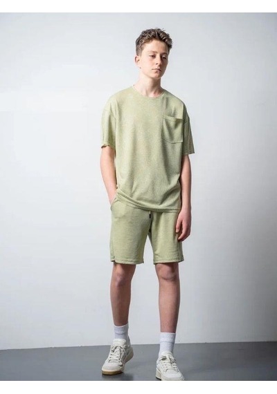 Erkek Çocuk Palmiye Desenli T-shirt Şortlu Takım-15796 Yeşil