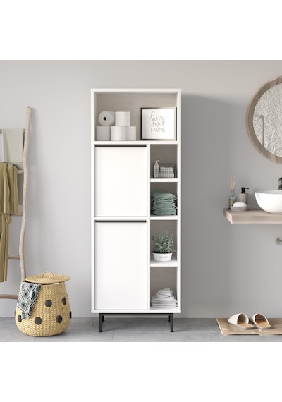 Yurudesign Ocean Banyo Dolabı Çok Amaçlı Dolap 2 Kapaklı Metal Ayaklı Beyaz On10C-W Beyaz
