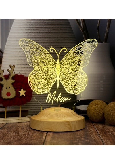  Kelebek Tasarımlı İsimli 3D Led Gece Lambası Çok Renkli