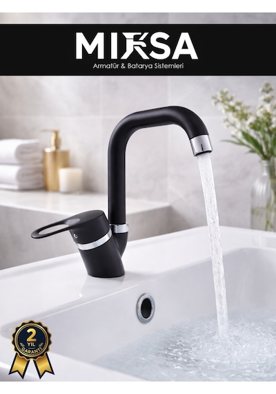 Siyah-krom Köşe Borulu Banyo Lavabo Bataryası, Musluğu, Çeşmesi Çift Su Girişli