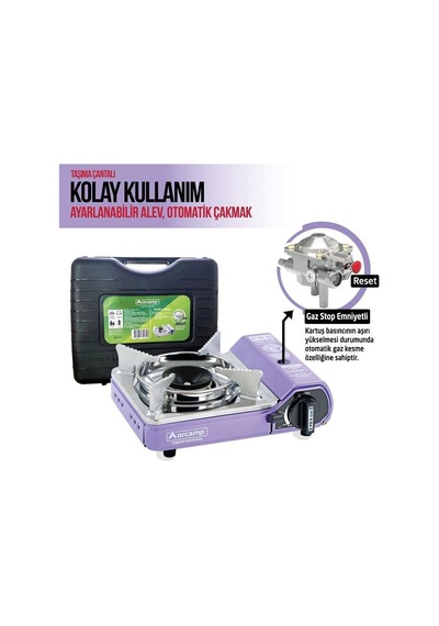 Orcamp Mini Çantalı Kamp Ocağı Mor 4 Kartuşlu Set Mor