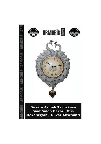 Duvara Asmalı Tavuskuşu Saat Salon Dekoru Ofis Dekorasyonu Duvar Aksesuarı Diğer