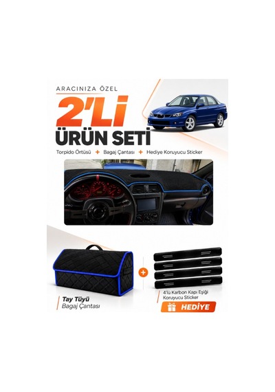 E-biz Subaru İmprezza 2000-2007 Uyumlu Torpido Örtüsü + Tay Tüyü Çanta - Siyah-mavi - Su003