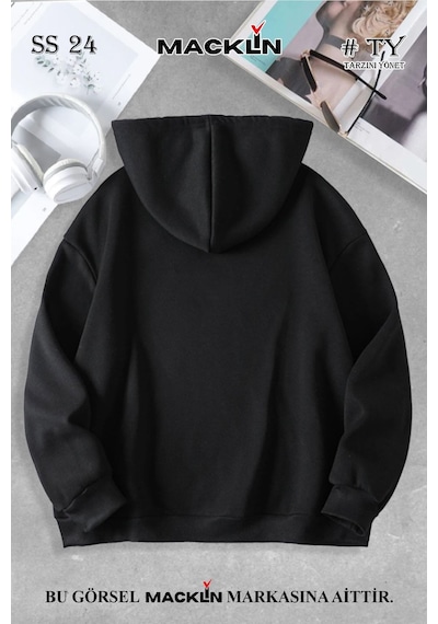 Macklin Unisex Kadın Erkek Too Many Halı Özel Tasarım Baskılı Kapşonlu Sweatshirt Siyah Mck0740 Siyah