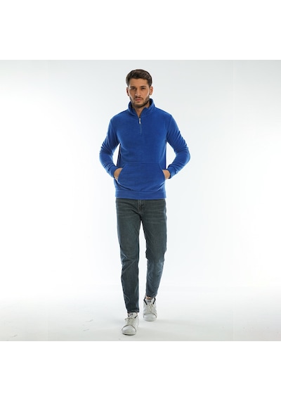 Slazenger SOLID IN Erkek Fermuarlı Dik Yaka Cepli Saks Mavi Polar