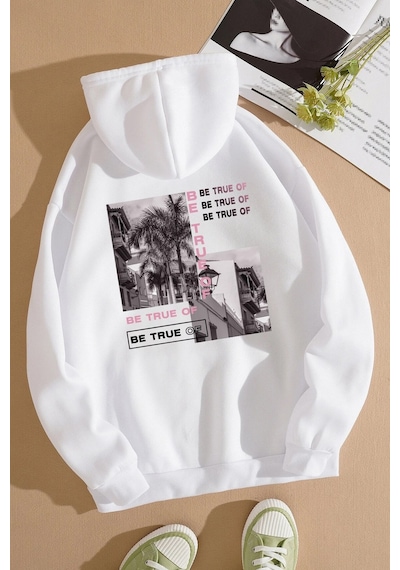 Be True Of Baskılı Sweatshirt Beyaz