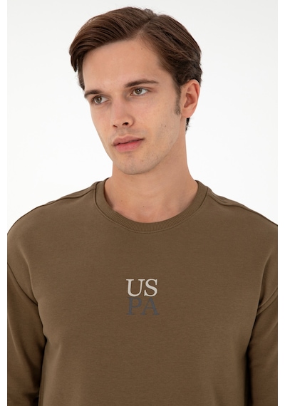U.S. Polo Assn. Erkek Comfort Fit Bisiklet Yaka Haki Basic Sweatshirt 50293420-VR027