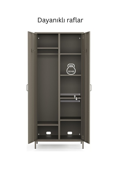 Pera Metal Elbise Dolabı, Soyunma Dolabı, İki Kapılı, 80,50 X 50 X 189,50 Cm Ral 7039 Acıbadem Antrasit