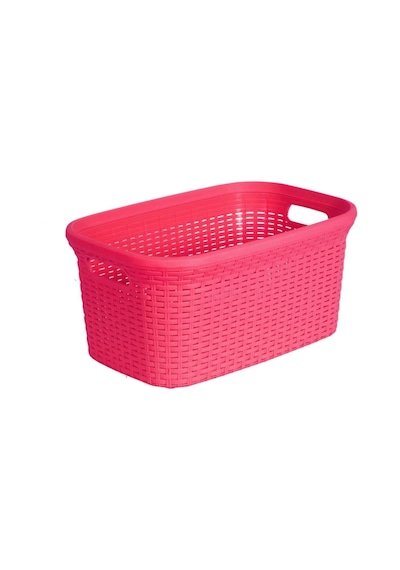 Hasır Desenli Plastik Pembe Çamaşır Sepeti & Pembe Çamaşır Selesi Pembe