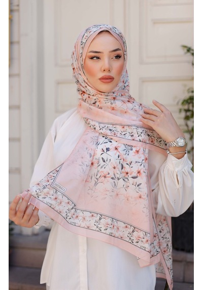 Mimiyum Lemon Flower Nayf İpek Şal Pembe