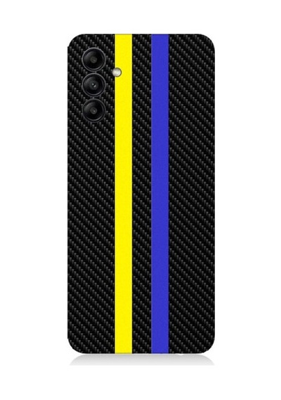 Samsung Galaxy M34 Uyumlu Sarı Lacivert Karbon Motif Desenli Silikon Kılıf
