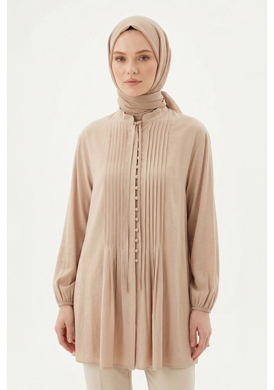 Lale Butik Levidor Nervür Detay Gömlek 230156 Bej
