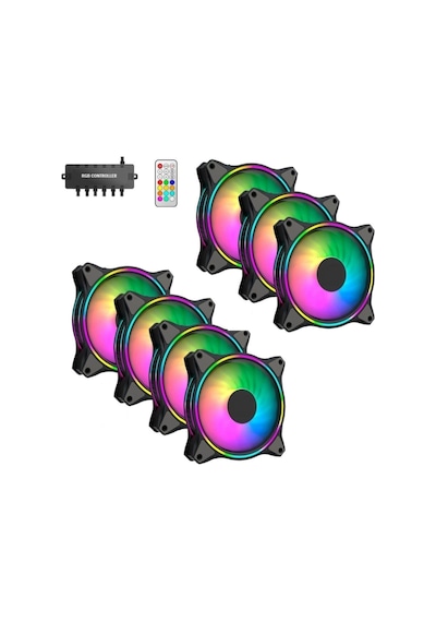 Air Turbine 7x120mm 7'li Argb Pro Fan Seti Kit Kasa Fanı Kontrolcülü Ve Kumandalı