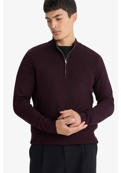 Defacto Standart Fit Yarım Fermuarlı Triko Kazak D0624ax25aubr34 Bordo