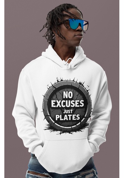 Sevbano No Excuses Just Pilates Baskılı Unisex Oversize Sporcu Hoodie beyaz