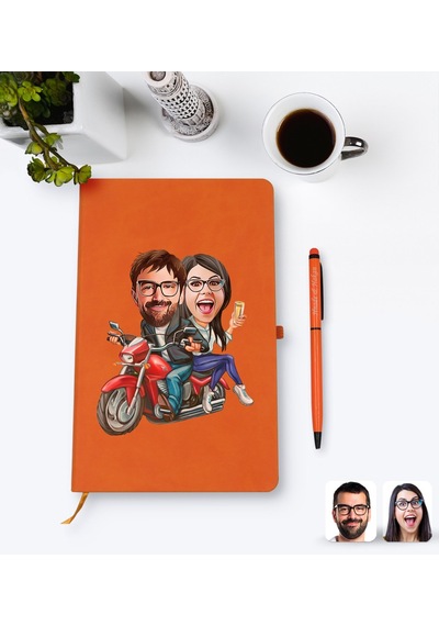 Kişiye Özel Sevgililer Karikatürlü Turuncu Termo Deri Defter Kale N11.2253