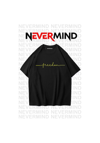 Nevermind Erkek Oversize Freedom Baskılı Erkek Tişört Yazlık Rahat Pamu Siyah
