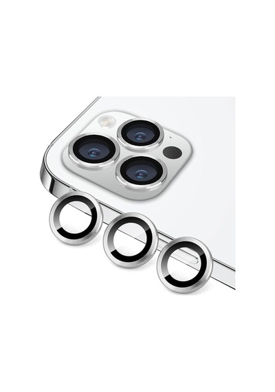 İphone 15 Pro/iphone 15 Promax Kamera Camı Lens Koruyucu Halka Set - Gümüş Silver 50 x 22