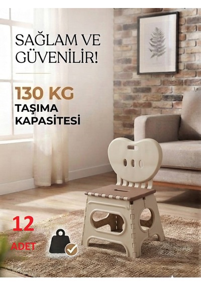 12 Adet Lüks Sağlam Dayanıklı Kullanışlı Şık Katlanır Tabure Ma115 Bej 12 Adet
