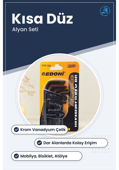 Alyan Anahtar Seti Kısa Düz Siyah Krom Vanadyum Çelik Mobilya Bis