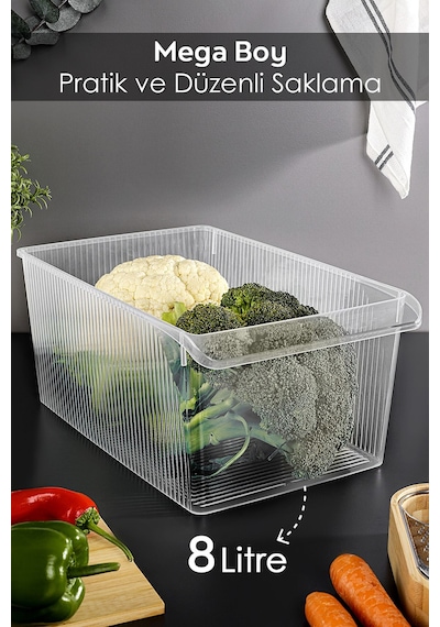 6 Adet Dolap İçi Buzdolabı Düzenleyici - Buzdolabı Meyve Sebze Saklama Kabı Organizer Sepet 8 Litre Şeffaf