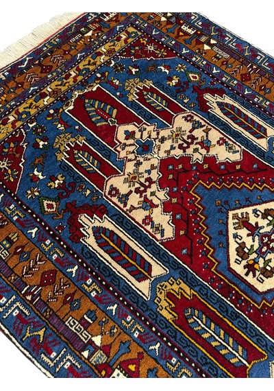 El Dokuması Yahyalı Halısı 110x190 Kırmızı Lacivert Kök Boyası Yün Halı