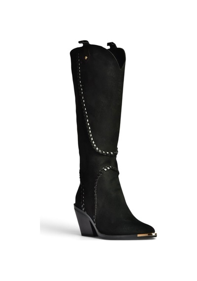 Fox Shoes Z996008502 Siyah Süet Kalın Topuklu Kovboy Model Kadın Çizme