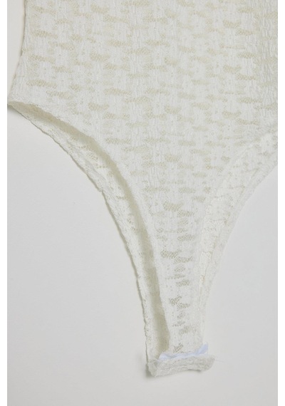 Shade Kadın Uzun Kollu Yarım Balıkçı Yaka Transparan Tül Dantel Bodysuit 1034 60283930 - Beyaz
