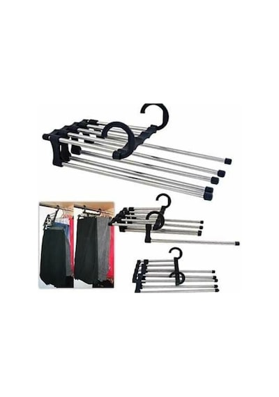 Çok Fonksiyonlu Pratik Pantolon Askısı 5 In 1 Magic Hanger Metal Gümüş Diğer