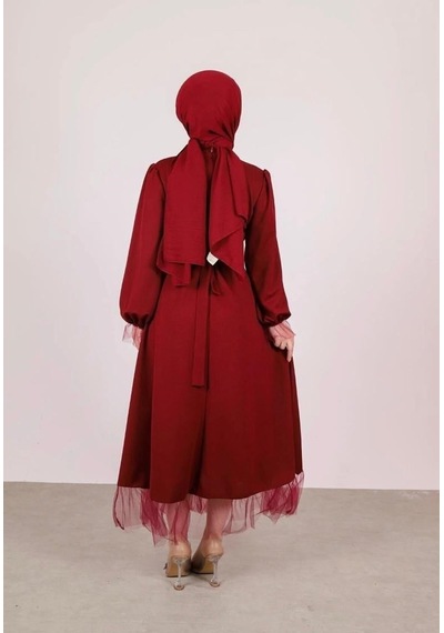 Lovie Moda Kadın V Taşlı Özel Gün Elbisesi Kırmızı