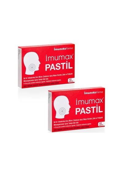 İmuneks Farma İmumax Pastil Ballı Kara Mürver Meyve Ekstraktı, Çinko ve Probiyotik Mikroorganizmalar içeren Takviye Edici Gıda 12 Pastil x 2 Adet